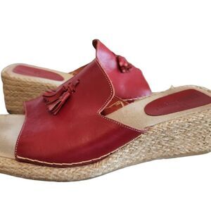 Etienne Aigner Red Leather Espadrille Sandals Size 9
